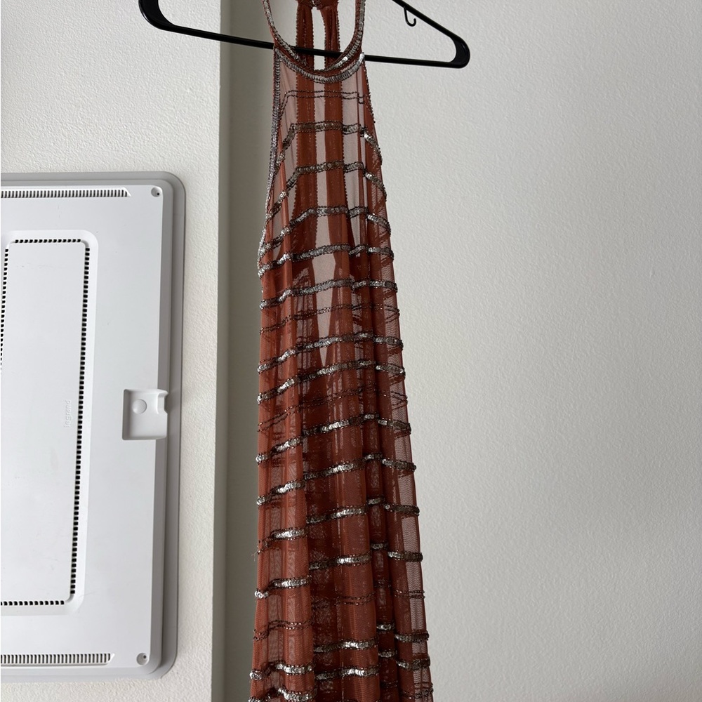 Free People Rust Beaded Backless Maxi Dress
